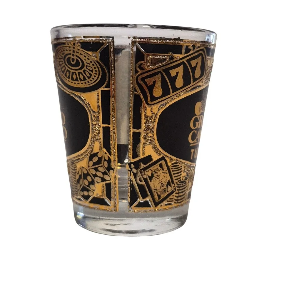 Grand‎ Casino Tunica Shot Glass Black 22k Gold Gambling Souvenir Mississippi